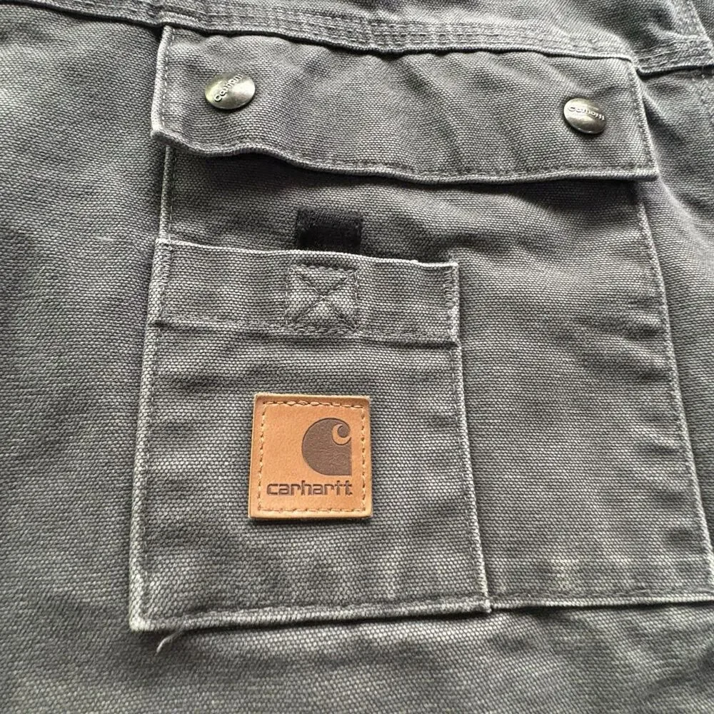 Carhartt Mens Large Black Duck Canvas Sherpa Lined Hooded Work Jacket Distressed